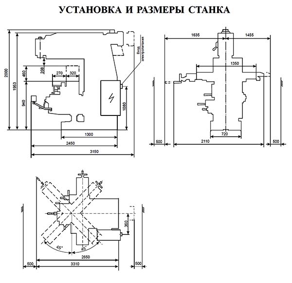 Габаритные розміри робочого простору фрезерного верстата ФВ-321М